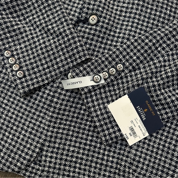 Stafford Classic Fit Sport Coat Blazer Jacket Sz 50R White Black With Navy Knit - Picture 4 of 10